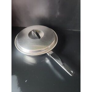 Vtg Flint Ware 10" Skillet Frying Pan w/Lid Stainless Steel USA very clean